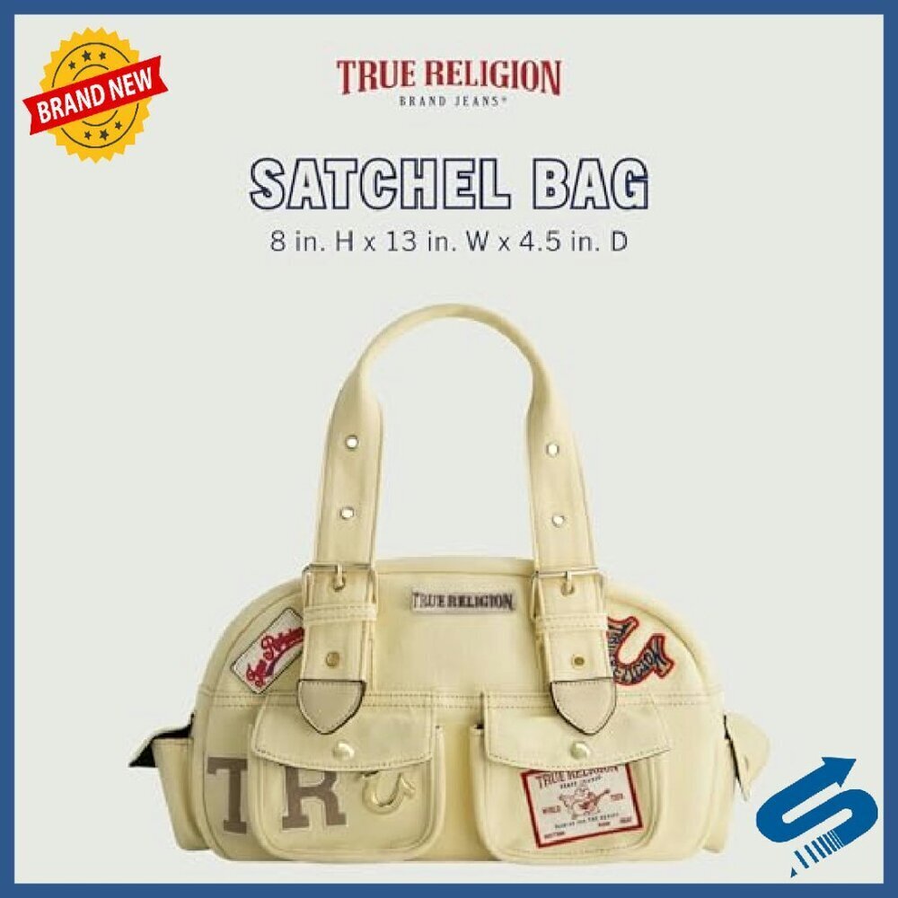 Denim Satchel Bag with Adjustable Strap, Multi-Patch Design, Spacious - Picture 3 of 7